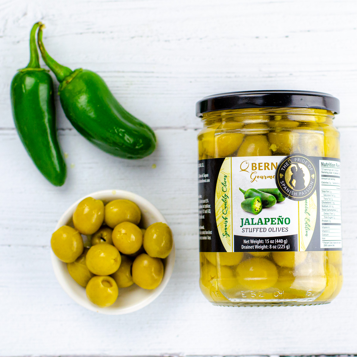 Jalapeno Stuffed Olives (440g) Tapas Fusion Delivery